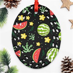 Watermelon Doodle Pattern Oval Filigree Ornament (two Sides)