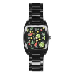 Watermelon Doodle Pattern Stainless Steel Barrel Watch by Cemarart