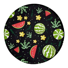 Watermelon Doodle Pattern Round Glass Fridge Magnet (4 Pack) by Cemarart