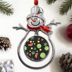 Watermelon Doodle Pattern Metal Snowman Ornament by Cemarart