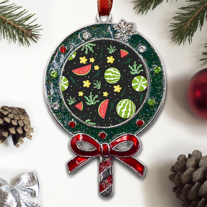 Watermelon Doodle Pattern Metal X Mas Lollipop with Crystal Ornament