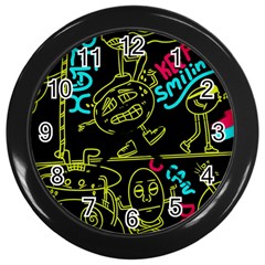 Keep Smiing Doodle Wall Clock (black) by Cemarart