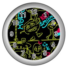 Keep Smiing Doodle Wall Clock (silver) by Cemarart