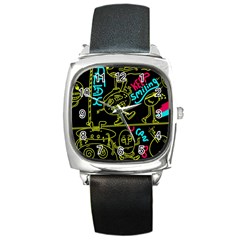 Keep Smiing Doodle Square Metal Watch by Cemarart