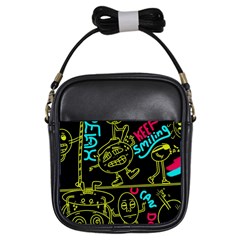 Keep Smiing Doodle Girls Sling Bag by Cemarart