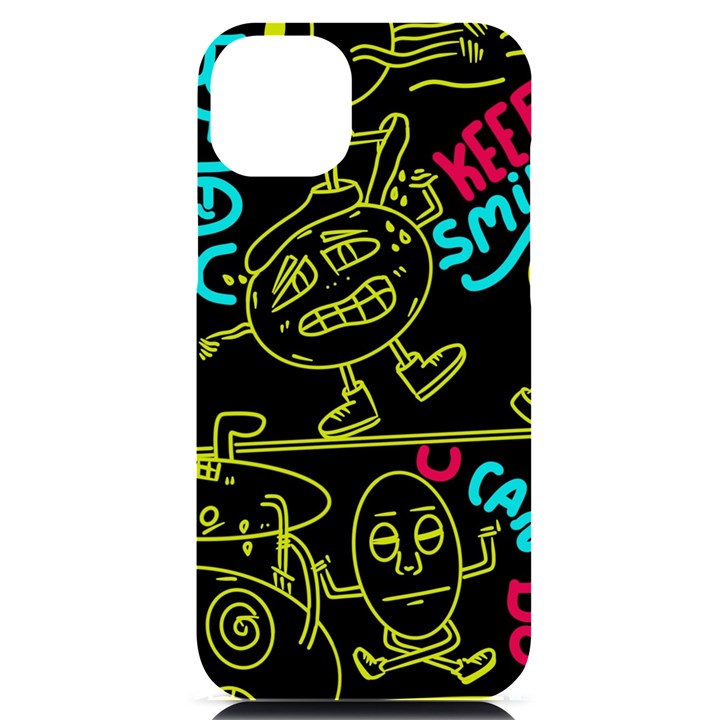 Keep Smiing Doodle iPhone 14 Plus Black UV Print Case