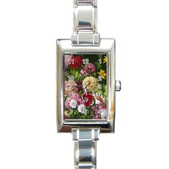 Parrot Painting Flower Art Rectangle Italian Charm Watch by Cemarart