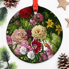 Parrot Painting Flower Art Ornament (round) by Cemarart