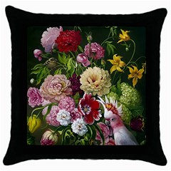 Parrot Painting Flower Art Throw Pillow Case (black) by Cemarart