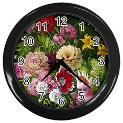 Parrot Painting Flower Art Wall Clock (black)