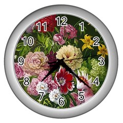 Parrot Painting Flower Art Wall Clock (silver)