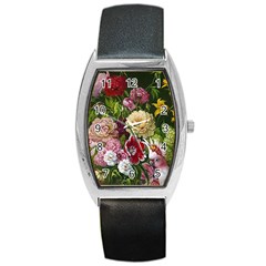 Parrot Painting Flower Art Barrel Style Metal Watch