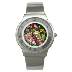 Parrot Painting Flower Art Stainless Steel Watch