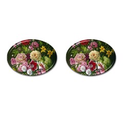 Parrot Painting Flower Art Cufflinks (oval)