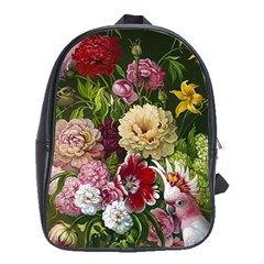 Parrot Painting Flower Art School Bag (large)