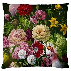 Parrot Painting Flower Art Large Cushion Case (one Side) by Cemarart