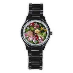 Parrot Painting Flower Art Stainless Steel Round Watch