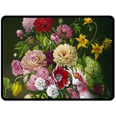 Parrot Painting Flower Art Two Sides Fleece Blanket (large) by Cemarart