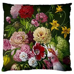 Parrot Painting Flower Art Large Premium Plush Fleece Cushion Case (one Side) by Cemarart