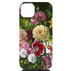 Parrot Painting Flower Art Iphone 14 Plus Black Uv Print Case by Cemarart