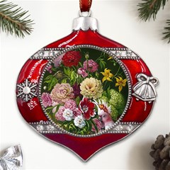 Parrot Painting Flower Art Metal Snowflake And Bell Red Ornament by Cemarart