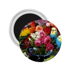 Flower And Parrot Art Flower Painting 2 25  Magnets by Cemarart