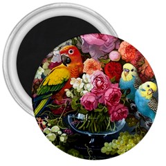 Flower And Parrot Art Flower Painting 3  Magnets by Cemarart