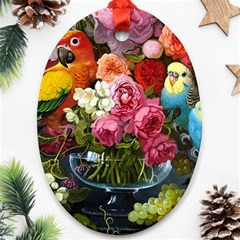 Flower And Parrot Art Flower Painting Ornament (oval) by Cemarart