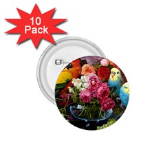 Flower And Parrot Art Flower Painting 1 75  Buttons (10 Pack) by Cemarart