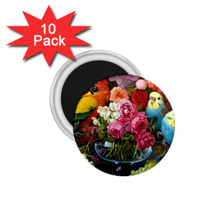 Flower And Parrot Art Flower Painting 1.75  Magnets (10 pack) 