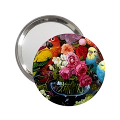 Flower And Parrot Art Flower Painting 2 25  Handbag Mirrors by Cemarart