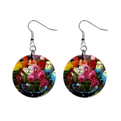 Flower And Parrot Art Flower Painting Mini Button Earrings by Cemarart