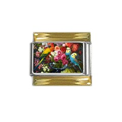 Flower And Parrot Art Flower Painting Gold Trim Italian Charm (9mm) by Cemarart