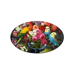 Flower And Parrot Art Flower Painting Sticker (oval) by Cemarart