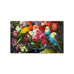 Flower And Parrot Art Flower Painting Sticker (rectangular) by Cemarart