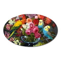 Flower And Parrot Art Flower Painting Oval Magnet by Cemarart