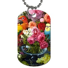 Flower And Parrot Art Flower Painting Dog Tag (one Side) by Cemarart