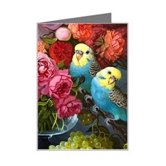 Flower And Parrot Art Flower Painting Mini Greeting Card by Cemarart