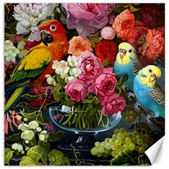 Flower And Parrot Art Flower Painting Canvas 12  X 12  by Cemarart