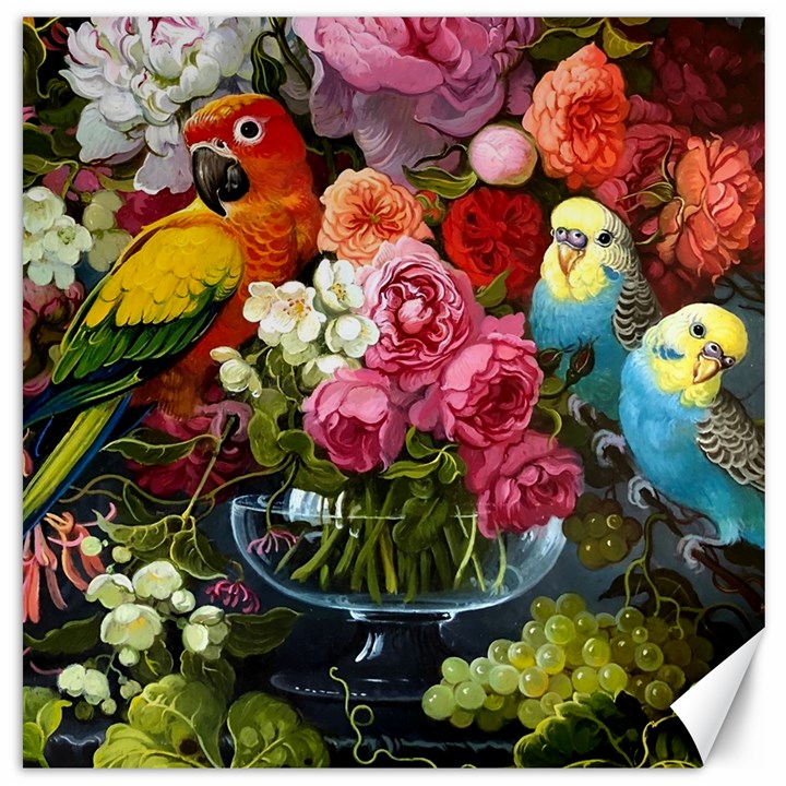 Flower And Parrot Art Flower Painting Canvas 20  x 20 