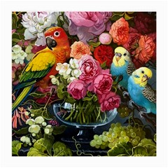 Flower And Parrot Art Flower Painting Medium Glasses Cloth (2 Sides) by Cemarart