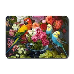 Flower And Parrot Art Flower Painting Small Doormat by Cemarart