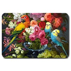 Flower And Parrot Art Flower Painting Large Doormat by Cemarart