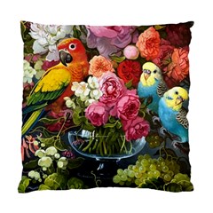 Flower And Parrot Art Flower Painting Standard Cushion Case (two Sides) by Cemarart