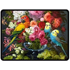 Flower And Parrot Art Flower Painting Two Sides Fleece Blanket (large) by Cemarart