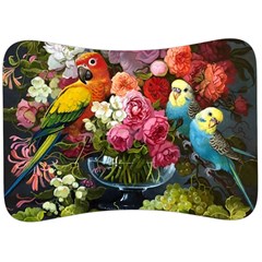 Flower And Parrot Art Flower Painting Velour Seat Head Rest Cushion by Cemarart