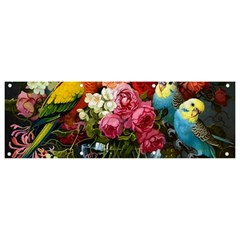 Flower And Parrot Art Flower Painting Banner And Sign 9  X 3  by Cemarart