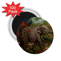 Jungle Of Happiness Painting Peacock Elephant 2 25  Magnets (100 Pack)  by Cemarart