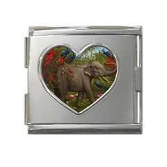 Jungle Of Happiness Painting Peacock Elephant Mega Link Heart Italian Charm (18mm) by Cemarart