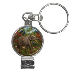 Jungle Of Happiness Painting Peacock Elephant Nail Clippers Key Chain